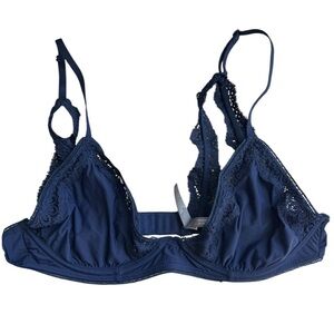 Aerie Midnight Blue Lace Triangle Soft Silky Underwire Bralette Size 36B